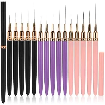 15 - Piece Nail Art Liner Brush Set | 3 Colors (Black, Purple, Pink) for Intricate Nail Designs