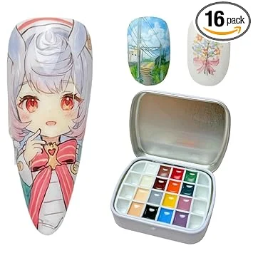 16 colours Narina The Artist Palette x MPA with mixing pad, 2 mini palettes, 24 grids for Nail Art, Solid colour 5g each High Pigment & Coverage.