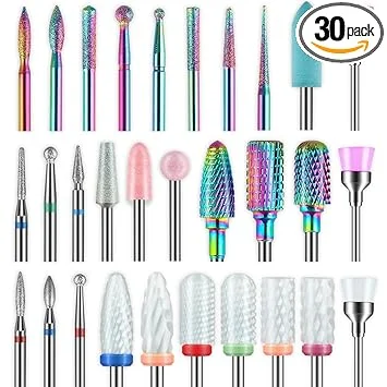 30Pcs Nail Drill Bits Set: 3/32 Inch Carbide Cuticle Ceramic Nail Bits for Nail Drill for Acrylic Gel Nail Manicure Pedicure Remover Tools for Home Salon