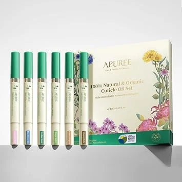 APUREE Organic Cuticle Oil Pen 6pcs| USDA Verified 100% Bio-Based Nail Strengthener & Growth Serum| Jojoba & Squalane Infused| Deep Moisture & Repair for Brittle, Thin, Peeling Nails & Dry Cuticles