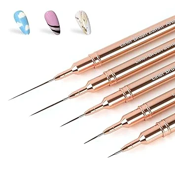 Artdone Metallic Nail Art Pens, Liner Brushes Set, 5PCS Copper Color Nail Tools For Long Lines, Thin Details, Fine Drawing, Liner Brush UV Gel Polish Painting Nail Design Sizes 5/8/12/20/25mm