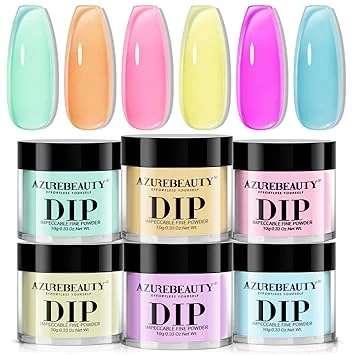 AzureBeauty 6 Colors Jelly Pastel Rainbow Dip Powder Nail Kit, Spring/Summer Neon Colors, French Nail Art Manicure DIY, No UV Lamp Required