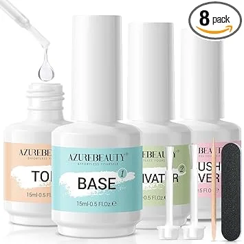 AzureBeauty Dip Powder Liquid Set 15ml/0.5oz 8 Pcs Dipping Base Activator and Top Coat Brush Saver Nail File Necessary Tools for Dip Kit No Lamp Needed