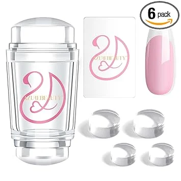 AZUREBEAUTY French Tip Stamp, 6Pcs French Tip Tool, Soft Silicone Nail Stamper, 2 in 1 French Manicure Kit with Nail Stamp Heads, Scraper and Replacement Heads, Nail Art Tools for Home DIY Salon