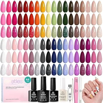 beetles 44pcs Gel Nail Polish Set - 36 Colors Colorful Muse Gel Polish Kit Pink Nude Red Yellow Green Black White Glitter Nail Kit Base Top Coat UV LED Needed Salon DIY Home Gift for Women