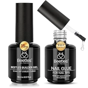Beetles 8 in 1 Builder Gel and 9 In 1 Nail Glue for Nails, Clear Builder Strengthener Gel for Nail Instant Apex and Extension in Strengthener Hard Glue Bottle, U V LED Lamp Long Lasting Gift for Women