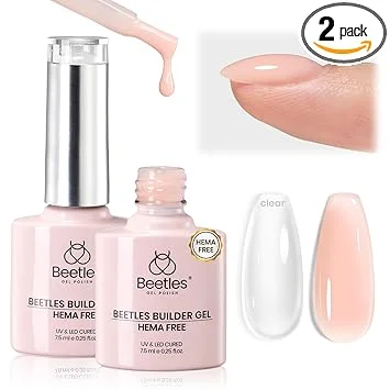 Beetles Builder Gel for Nails HEMA-Free,2 Colors Clear & Jelly Nude Building Gel,for Building Apex Strengthening Thickening Extension Sensitive Nails,Friendly for Beginners DIY UV Nail Salon at Home