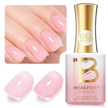 Beetles Dawn Petals Nude Pink Gel Polish - 15ML Full Size Neutral Jelly Nude Pink Nail Polish Base Color Nail Concealer Sheer Translucent Soak Off UV French Nail Art Salon DIY Manicure Gifts