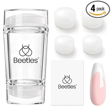 Beetles French Tip Tool Nail Stamp 6Pcs Silicone French Tips Stamp Kit with Replacement Stamper Heads and Scrapers Silicone Nail Art Printing Stuff for Home DIY Salon Manicure Tools Gifts for Girls