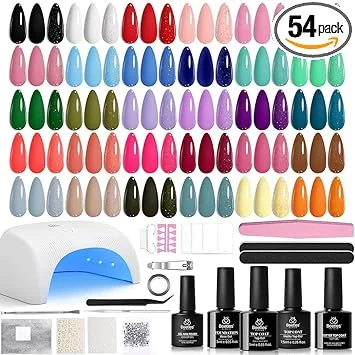 Beetles Gel Nail Polish Kit with U V Light -54 Pcs Gel Nail Kit Four Seasons Glow 32 Colors Set with Everything Base Top Coat Soak Off at Home Nail Kit Salon Manicure Beginner Gifts for Women Girls