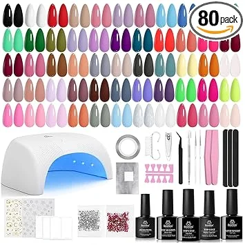 Beetles Gel Nail Polish Kit with U V Light - 80Pcs Color Enchantment 55 Colors Gel Nail Kit with Everything Base Top Coat Beginner Starter at Home Nails Kit Manicure DIY Salon Tools Gifts for Women