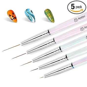 Beetles Nail Art Pens Brushes, 5pcs Nail Art Liner Brushes Set Painting Nail Dotting Drawing Tool Metal Handle for Long Lines, Details, Fine Sizes 7/11/15/20/25mm Gift for Women