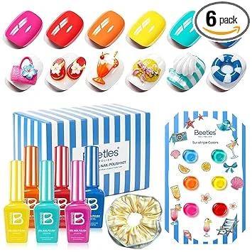 Beetles Neon Gel Nail Polish - Beetles Summer Voyage Sunstripe Summer Nails, 6 Colors Rainbow Gel Nail Polish Set, Soak Off UV LED Bright Rainbow Neon Nails, Long-Lasting Manicure Salon for Holiday