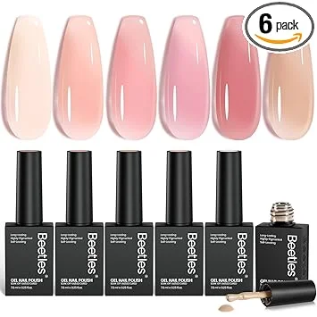 Beetles Nude Gel Nail Polish Set - 6 Colors Nude Pink Brown Neutral Jelly Gel Polish Kit Sheer Translucent Effect Soak Off UV Nail Art Design Drunken Rose Collection Manicure Gift for Women