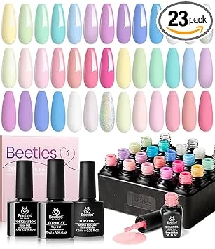 beetles Pastel Gel Polish Set - 20 Colors Spring Gel Nail Kit Dreamy Town Collection Macaroon Pink Yellow Green Blue Glitter Manicure Kit with 3Pcs Base Top Coat Uv LED Summer Gifts for Women