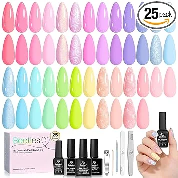 Beetles Pastel Gel Polish Set - Rainbow Dreamscape 25 Colors Spring Gel Polish Kit with Base Coat&Top Coat Soak Off UV Led Nail Set Pastel Glitter Colors Nail Art Kit Summer Gifts for Women&Girls