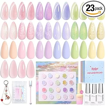 Beetles Pastel Gel Polish Set - Spring Anthology 20 Colors Gel Polish Cat Eye Pink Yellow Blue Green Pearl Shimmer UV LED Nail Gel Base Top Coat Nail Tool Home Salon Summer Gift for Women