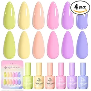 beetles Pastel Gel Polish Set - Spring Macaron Collection, 6 Colors 15ML Full Size Pastel Bright Colors Gel Polish with Color Swatch, Soak Off UV LED Summer Spring Nails Art Kit for Women