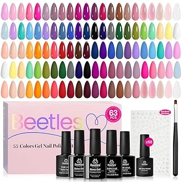Beetles Summer Gel Nail Polish Set - Vibrarnt Holiday 55 Colors Neon Gel Polish Kit with 5 Pcs Base Glossy Matte Top Coat UV LED Soak off Nail Polish Red Brown Pink Green Blue Summer Gifts for Women