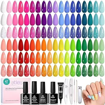 beetles Summer Gel Polish Set - 36 Colors Bright Neon Gel Nail Polish Pink Orange Red Green Blue 4th of July Nail Polish with 4Pcs Base Top Coat Soak off Colorful Collection UV Nail Gel