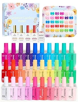 Beetles Summer Gel Polish Set - Hema-Free Summer Garden Collection, 30 Colors Neon Bright Blue Purple Colors Polish with Base Top Coat Swatch Card Uv LED Lamp Gel Gifts for Women