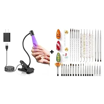 Beetles UV Nail Lamp for Gel Polish Mini LED Light with Clamp & 31pcs Nail Art Brushes, Dotting Tools