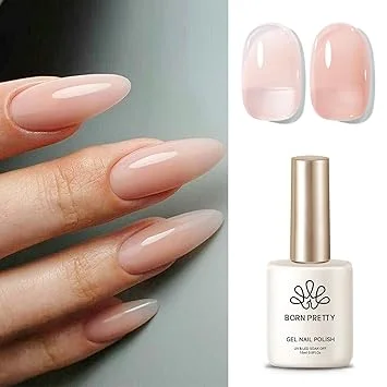 BORN PRETTY Nude Gel Nail Polish Jelly Light Nude Gel Polish,Sheer Translucent Skin Stone Natural Long Lasting Soak Off Gel Polish Nail Art DIY 15ML