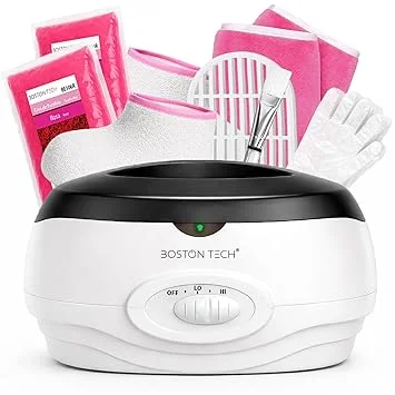 Boston Tech Paraffin Wax Machine for Hand and Feet, 3000ml Paraffin Wax Warmer Bath Kit with 2 lb Wax Refills, Gloves, Brush & Insulating Grid, Home Spa Skin Care for Hands, Feet and Elbows