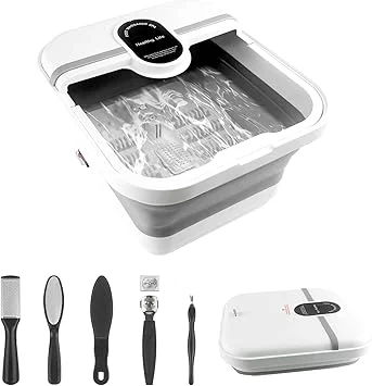 Collapasible Foot Spa Bath Massager with Heat, Pedicure Foot Spa with Bubbles/Timer/Temperature Control, Feet Soak Tub for Home, Office, Relaxation and Stress Relief, Gift for Men and Women