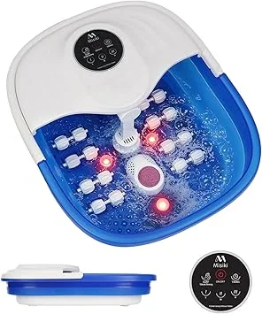 Collapsible Foot Spa Bath with Heat, Remote Control & 16 Massage Rollers, Fast Heating Pedicure Tub for Relaxing Tired Feet, Foot Soaker with Surf & Red Light, Fits Men Size 12 (Royal Blue)