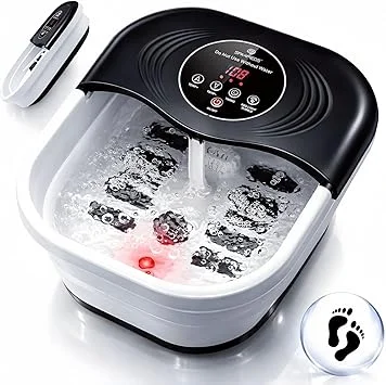 Collapsible Heated Foot Spa with Bubble and Red Light Temperature Control Foot Bath Massager and Soaking Tub Featuring 8 Shiatsu Massage Rollers Pumice Stone and Built-in Timer Ideal Gift for Wife,Mom
