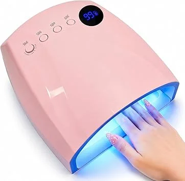 Cordless UV Nail Lamp, 96W UV LED Nail lamp for Gel Polish & Acrylic Nails, Fast Curing Nail Light with 4 Timers, Detachable Base, Auto Sensor, 45 LED Beads, Salon & Home Use (Pink)