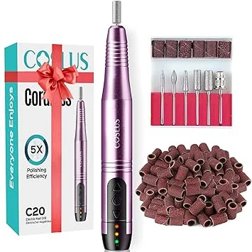 COSLUS C20 Cordless Nail Drill Electric File: Professional for Acrylic Gel Dip Powder Nails, Portable All-in-One Nail Drill Machine Kit for Manicure & Pedicure, Rechargeable Lightweight, Purple