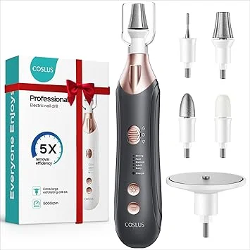 COSLUS C43 Professional Manicure Pedicure Kit, 5-in-1 Electric Nail File for Toenail Hand Feet - Upgrade Wider Grinder for Thick Nails Care, Cordless, 5 Speed, for Men Women Seniors Home Salon, Gray