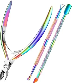 Cuticle Trimmer Cuticle Remover with Cuticle Pusher, XUNXMAS Professional Stainless Steel Durable Pedicure Manicure Tools Cutter Nipper Scissor Clipper for Fingernails and Toenails Dead Skin