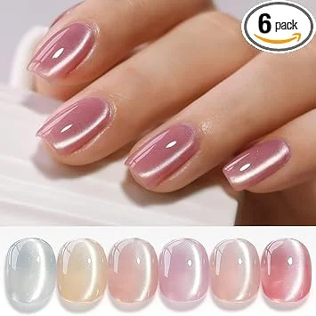 Double Rhythm 6 Colors Cat Eye Gel Polish Set Shimmer Glitter with Magnet Holographic Reflective Magnetic UV Nail Art Kit (6-Kit-46)