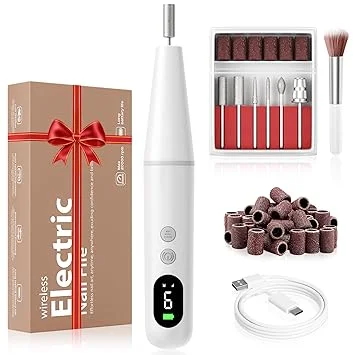 Electric Nail Drill Kit, Electric Nail File Cordless Nail Drill Machine for Acrylic Gel Dip Powder Nails, Professional Portable Manicure Pedicure Rechargeable Lightweight for Home Salon Use