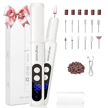 Electric Nail Drill Professional Manicure Pedicure Kit Acrylic Nail Drill Machine for Gel Cordless Nail File Machine Toe Nail Tools 3 Speeds Thick Toenail Grinder(White