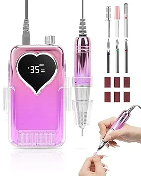Electric Nail Drill Professional: Rechargeable Nail File with Bits for Acrylic Gel Nails, Professional Nail Drill Manicure Pedicure Polishing Shape Tools for Home Salon (Purple)