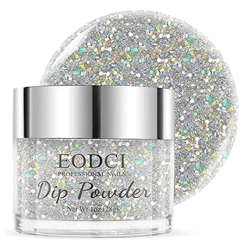 EODCI 1 Oz/28g Sequin Silver Dip Powder, Glitter Dipping Powder French Pro Collection System Nail Art Starter Manicure Salon DIY at Home, Odor-Free&Long-Lasting, No Needed Nail Lamp Curing