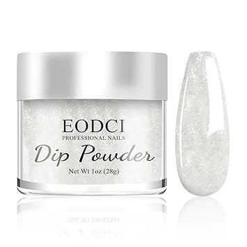 EODCI Glitter White Dip Powder, 1OZ Pro Nail Dip Powder for French Manicure Nail Starter & Professional Home DIY Salon Use Party Festival Gift Keep Long-lasting Dip Nails