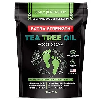 EXTRA STRENGTH Tea Tree Oil Foot Soak with Epsom Salt - Made in USA - for Toenails, Athlete's Foot, Itchy Feet, Stubborn Smelly Odor, Pedicure, Calluses -16 oz