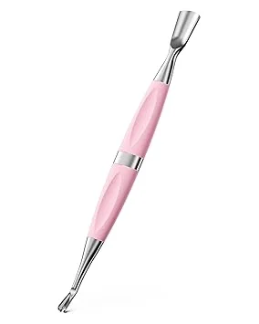 FERYES 2-in-1 Professional Cuticle Pusher & Remover Tool with Non-Slip Silicone Handle, Stainless Steel Nail Cleaner Tool for Manicure, Cuticle Remover Tool for Home & Salon Use-Pink