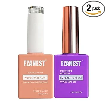 FZANEST Hema Tpo-Free Rubber Builder Gel Base Coat and Diamond Top Coat Gel Nail Polish Set Long Lasting Ultra Shine Top and Base for Nail Strengthener Extension Protection Repair Building Aprex