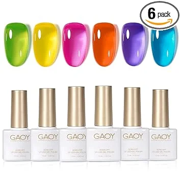 GAOY Jelly Neon Gel Nail Polish Set, 6 Transparent Summer Colors Sheer Green Pink, Soak Off UV Light Cure Gel Polish Kit for Nail Art DIY at Home
