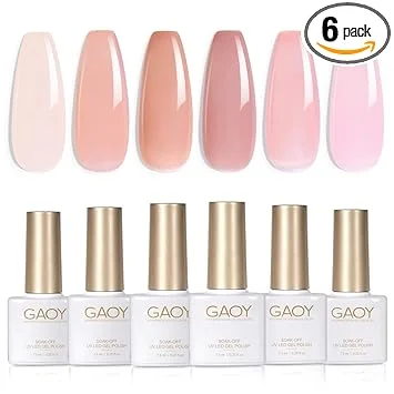 GAOY Jelly Nude Pink Gel Nail Polish Set, 6 Transparent Sheer Colors Soak Off UV Light Cure Gel Polish Kit for Salon and Nail Art DIY at Home