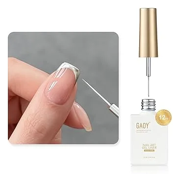 GAOY Metallic Silver Gel Nail Polish Art Liner, 12ml 3D Mirror Chrome Effect Color Nail Paint Design with Thin Brush, UV Light Cure for DIY Manicure at Home
