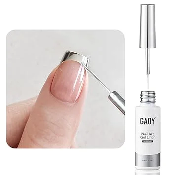 GAOY Metallic Silver Gel Nail Polish Art Liner, 8ml 3D Mirror Chrome Effect Color Nail Paint Design with Thin Brush, UV Light Cure for DIY Manicure at Home