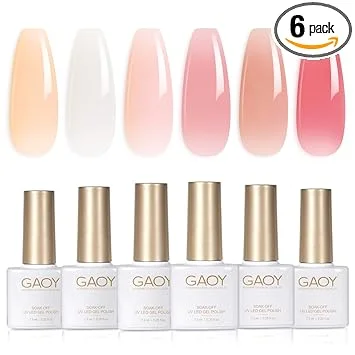 GAOY Milky White Jelly Nude Gel Nail Polish Set, 6 Transparent Colors Sheer Pink Orange Soak Off UV Light Cure Gel Polish Kit for Salon and Nail Art DIY at Home