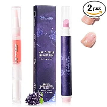 Gellen Ceramic Cuticle Oil Pusher Pen, 2Pcs Cuticle Remover Pen & Nourishing Cuticle Oil Pen for Hangnails & Dry & Damaged Nails, 2-in-1 Cuticle Care Set for Home and Salon Use
